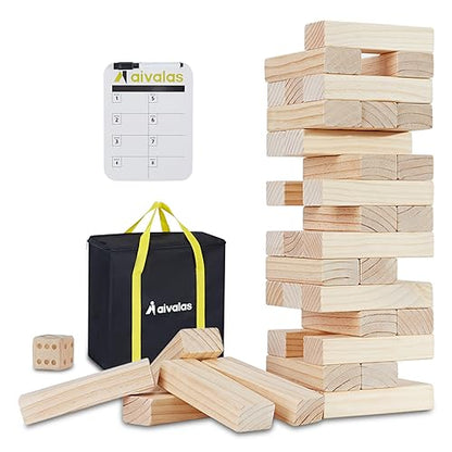 Aivalas X-Large Size Giant Tumble Tower, 57 Blocks Outdoor Yard Games Stacking Games Includes Dice Carrying Bag Scoreboard, Stacking Up to 5FT for Backyard Lawn Party Playing - size: XL-Up to 5FT-57PCS