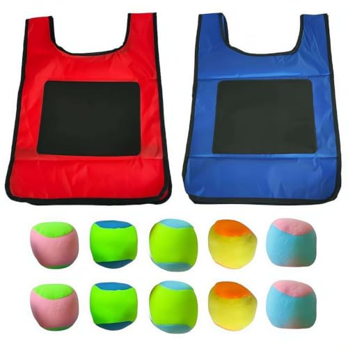 Sticky Ball Game Set, 2 Pack Dodgeball Vests with 10 Soft Balls, Self-Adhesive Target Vest for Kids, Indoor Outdoor Family Interactive Toy for Hand-Eye Coordination, Sensory Play for Kindergarten - color: Red-blue