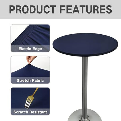 Small Round Fitted Table Cover Cocktail Table Topper Cap Elastic Tablecloth Stretch Spandex Tables Cloth for Bar Pub Party Navy 24 Inch - color: Navy, size: 24" (Round)