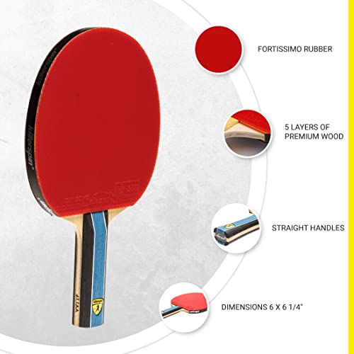 Killerspin KIDO 5A RTG Premium (Straight or Flared) Table Tennis Racket Professional, ITTF-Approved, Hard Paddle, Made of 5-Ply Wood, Dual-Colored in Red and Black - style: Straight