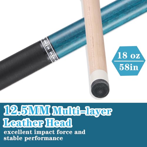 Canadian Maple Pool Cue Stick Set, 58 inch 18oz 19oz 20oz 21oz Billiard House Bar Pool Stick, 12.5mm Tip Billiard Cue for Beginner, Commercial and Home Entertainment - color: 12.5mm Green with case