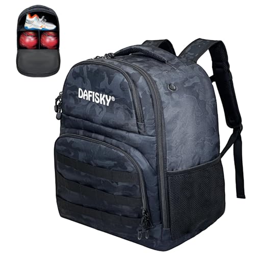 DAFISKY Bowling Ball Bag 2 Ball Bowling Backpack for Single or 2 Balls with Shoes Compartment Fits Up to US Size 15 - color: CamouflageBlack