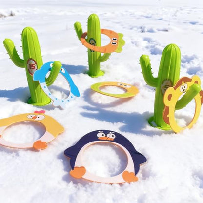 9PCS Ring toss Game(Contains 3 Cacti and 6 Cartoon Rings), Providing Children with Various Fun (Green (Cactus)) - color: Green (Cactus)