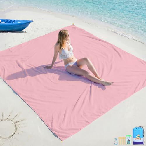 BYDOLL Beach Blanket Waterproof Sandproof Large Sand Free,78''X81''/10'X9' Oversized Sandless Lightweight Blanket Picnic Mat for Beach Travel Camping Hiking with Stakes - color: Pink, size: 10'X9'
