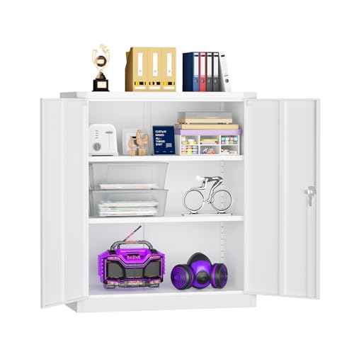 Superday 36" Metal Storage Cabinet, White Garage Storage Cabinets with Locking Doors and Adjustable Shelves, Steel Lockable Cabinets, Tool Cabinet for Home Office, Garage, School - color: White, size: 36" Metal cabinet
