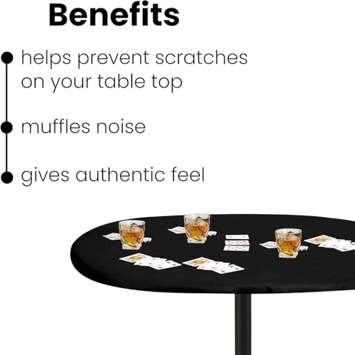 Felt Card Table Game Cover, Black, Oval, 48 x 68 inches | Elastic Fitted, Fits Round Tables