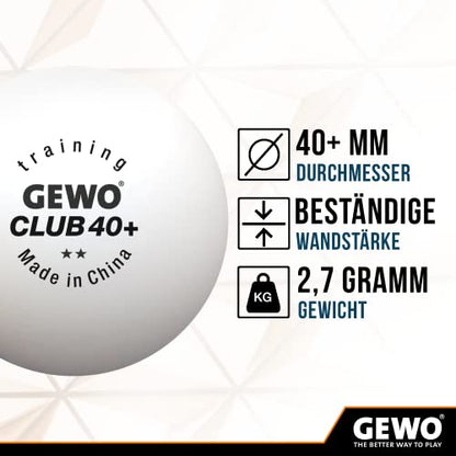 GEWO Unisex - Adult Ball Training Club 40+ Table Tennis Ball, White, 72 Balls