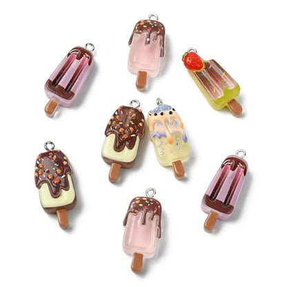 Stiesy 40Pcs Printed Resin Ice Lolly Charms with Loop, 5 Styles Cute Sweet Food Charm Beads Bulk for Jewelry Making, DIY Craft Projects and Present Making - color: Ice Lolly-5 Styles-40pcs