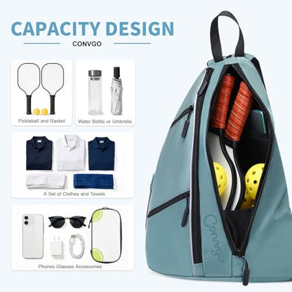 Pickleball Bag for Women Men, Adjustable Pickleball Backpack, 2 in 1 Sports Sling Bag for Pickleball Tennis - color: Blue Grey