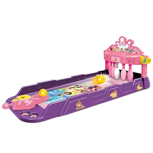 World Tech Toys Disney Princesses Tabletop Bowling Game – Spring Launcher, Auto-Reset Pins, Disney Arcade Style – Mini Games for Kids & Adults - Ages 6+