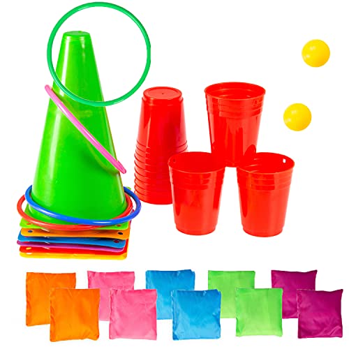 Play Platoon 38 Piece Carnival Games for Kids - Indoor Obstacle Backyard Course, Bean Bag Toss, Ring Toss, Cones, Cups, Games for Kids, Family Party Outdoor Inside