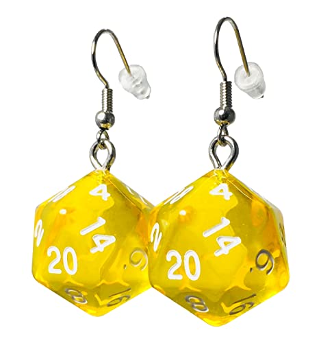 d20 / d10 Polyhedral Dice Earrings - Translucent Colors - color: Yellow