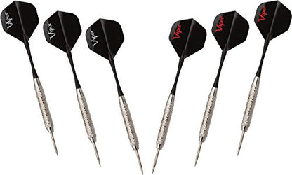Viper Vault Cabinet & Shot King Sisal/Bristle Dartboard Ready-to-Play Bundle with Two Sets of Steel-Tip Darts, Throw Line, and Dry Erase Scoreboards, Walnut Finish - style: Premium Set
