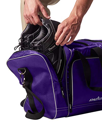 Athletico Bowling Bag for Single Ball - Single Ball Tote Bag With Padded Ball Holder - Fits a Single Pair of Bowling Shoes Up to Mens Size 14 - color: Purple