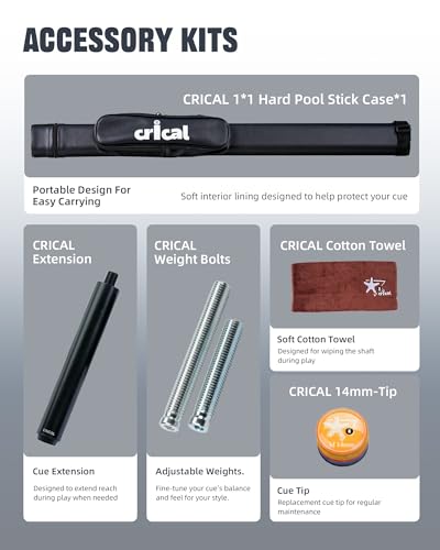 CRICAL COWCUE 58-Inch Carbon Fiber Pool Cue, Low Deflection, 12.5mm Tip | Adjustable pool cue with 3/8x8 joint for stable control, regular billiards practice and pool hall play. - color: CW-01 Set
