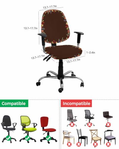 Savannan Office Chair Cover, Fall Burnt Orange Maple Leaf Watercolor Protective Stretch Elastic Universal Cover for Desk Task Chair,Computer Rotating Chair 1 Pcs Thanksgiving Plants Dark Brown