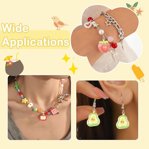 Stiesy Resin Fruit Charms 32Pcs, Imitation Button Pendants with Loop, Apple Strawberry Watermelon Pineapple Pear Peach Shape Charms for Jewelry Making, DIY Craft Supplies and Keychain Making - color: Fruit-8 Styles-32pcs