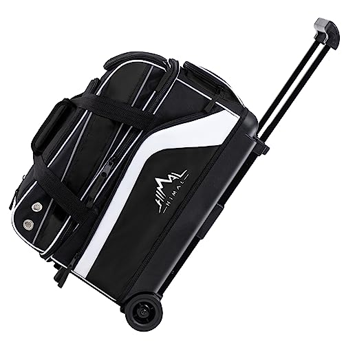 GoHimal Double Roller 2 Ball Bowling Bag with Separate Shoe Compartment for Bowling Shoes (Up To US Men Size 15) and Abundant multifunction Accessory Pocket, Upgraded fabric, Retractable Handle - Extends to 40" - color: Black