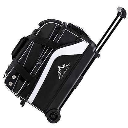 GoHimal Double Roller Bowling Bag, Shoe Compartment, Upgraded Fabric | Fits US men's size 15 shoes,multi pockets,retractable handle extends to 40",smooth-rolling wheels,lightweight design - color: Black