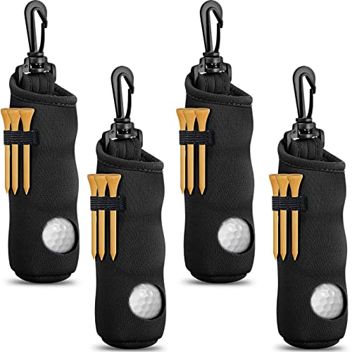 4 Pieces Golf Tee Holder Golf Ball Carry Bag Pouch Ball Holder Keychain Belt Clip Gifts Accessories - color: Black, Simple