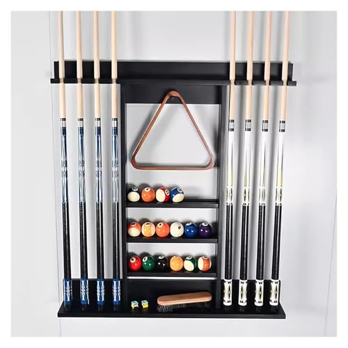 Wall Mounted Billiard Stick Holder,Holds 8 Pool Cue Sticks Pool Cue Rack,Solid Wood Billiards Accessories for Billiard Room Club Bar(Black) - color: Black