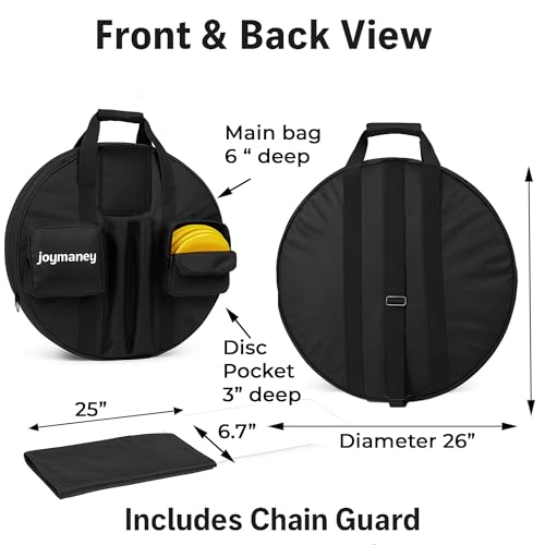Disc Golf Basket Carry Bag + Bonus Chain Guard 26.5" Padded Target Case with Shoulder Strap & Dual Disc Pockets, Fits 12–24 Chain Baskets, Heavy-Duty 600D Polyester, Water-Resistant