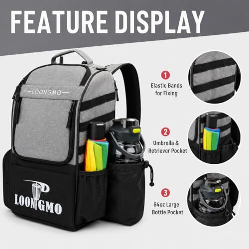 Disc Golf Bag, Durable Disc Golf Backpack Holds 22+ Discs, Large Capacity with Multiple Storage Pockets - color: Grey