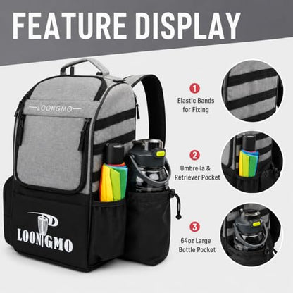 Disc Golf Bag, Durable Disc Golf Backpack Holds 22+ Discs, Large Capacity with Multiple Storage Pockets - color: Grey