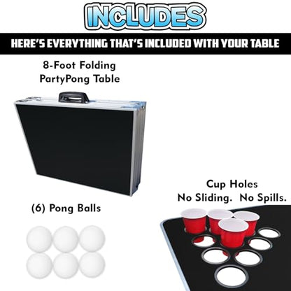 8-Foot Regulation Length Folding Table w/Optional Cup Holes, LED Lights, Custom Graphic (Choose Your Model) - color: Black, style: w/ Cup Holes