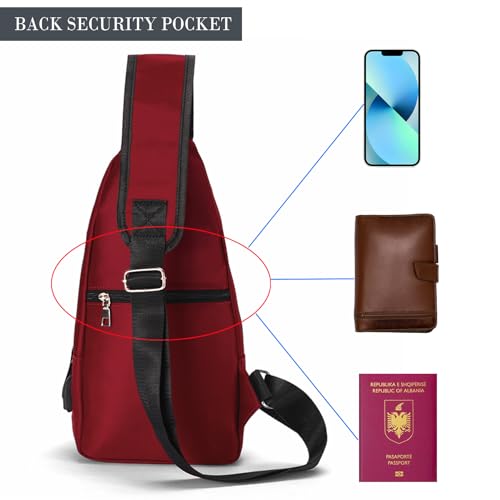 Seoky Rop Men Women Sling Backpack Nylon Water Resistant Shoulder Chest Crossbody Sling Bag with USB Charging Port - color: Red