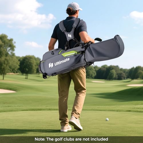 ULTIMATE Golf Stand Bag, 8-Way Golf Bag with 5 Pockets, Rain Hood, Detachable Dual Shoulder Strap, Lumbar Pad, Handles, Portable Golf Club Bag for Men & Women - color: Grey