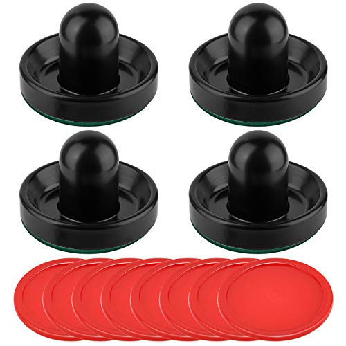 Coopay Air Hockey Pushers and Pucks, Air Hockey Paddles, Goal Handles Paddles Replacement Accessories for Game Tables (4 Striker, 8 Red Puck Pack) - color: Black