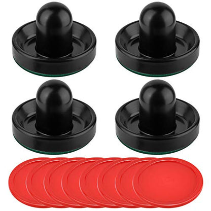 Coopay Air Hockey Pushers and Pucks, Air Hockey Paddles, Goal Handles Paddles Replacement Accessories for Game Tables (4 Striker, 8 Red Puck Pack) - color: Black