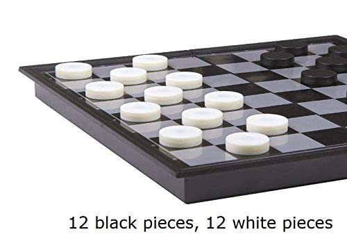 8x8 Checkers Draughts with Extendable 9x9 Inch Board, 12 Black 12 White Pieces