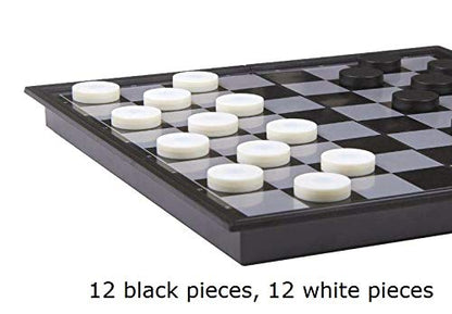 8x8 Checkers Draughts with Extendable 9x9 Inch Board, 12 Black 12 White Pieces