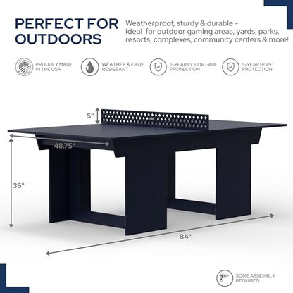 Lounge Concepts Outdoor Ping Pong Table | All Weather Table Tennis | Outdoor Gaming | Outdoor Game Sets | HDPE Ping Pong Table - color: Navy