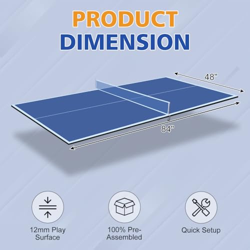 7x4ft Foldable Ping Pong Conversion Top – Portable Mid-Size Table Tennis Tabletop for Indoor Game Room, Easy Storage & Setup