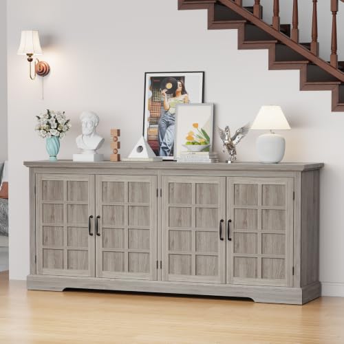 Bigbiglife 70.2" Wood Buffet Cabinet, Farmhouse Buffet Sideboard Cabinet with 4 Doors and Adjustable Shelves, Coffee Bar Wine Bar Storage Cabinet for Kitchen, Living Room, Grey - color: Grey