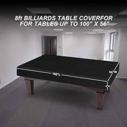 Klmnop 8 Feet Pool Table Cover, Waterproof & Dustproof 420D Oxford Cloth Billiard Pool Table Cover for Pool Table 8FT Fitted(Black)
