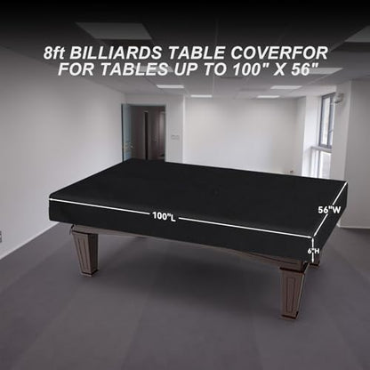 Klmnop 8 Feet Pool Table Cover, Waterproof & Dustproof 420D Oxford Cloth Billiard Pool Table Cover for Pool Table 8FT Fitted(Black)