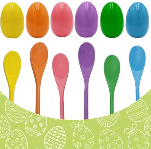 Chochkees 48 Wooden Easter Eggs and 48 Wooden Spoon Race Game Set, 48 Sets, Multi-Player Carnival Game for Kids & Family Activity Holiday Outdoor Yard Easter Egg Hunt Birthday Party Lawn Games - style: 48 Players