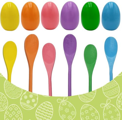 Chochkees 48 Wooden Easter Eggs and 48 Wooden Spoon Race Game Set, 48 Sets, Multi-Player Carnival Game for Kids & Family Activity Holiday Outdoor Yard Easter Egg Hunt Birthday Party Lawn Games - style: 48 Players