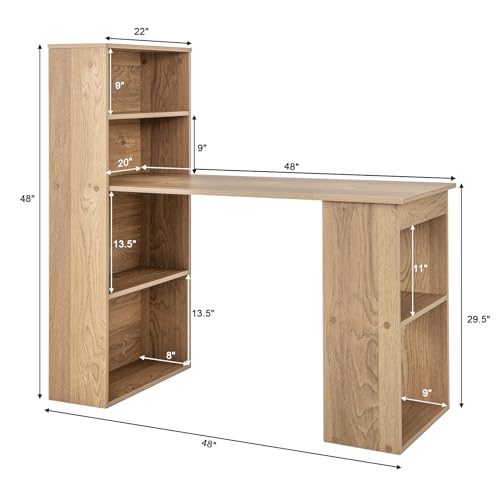 MEDIMALL Bookshelf Cabinet 3 in 1 Functional Table, Compact Workstation with Storage Shelf and CPU Holder Computer Desk Bookcase, Natural