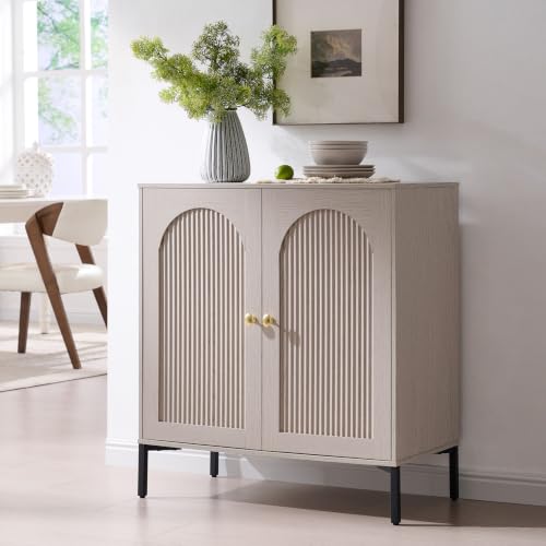 IFGET Modern Buffet Cabinet with Storage, 34" Tall Fluted Arched Sideboard Cabinet w/Adjustable Shelves, Wooden Modular Coffee Bar for Dining Room, Kitchen, Living Room, Entryway, Light Grey - color: Light Grey, size: 1 Piece