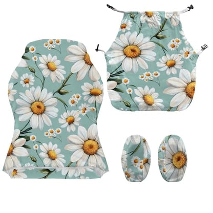 Suobstales Green Daisy Flower Pattern Stretch Gaming Chair Cover with Armrest Cover, Soft Computer Chair Cover Dust Protection Rotating Desk Chair Protector Cover for Office Computer Racing Seat - color: Green Daisy Flower