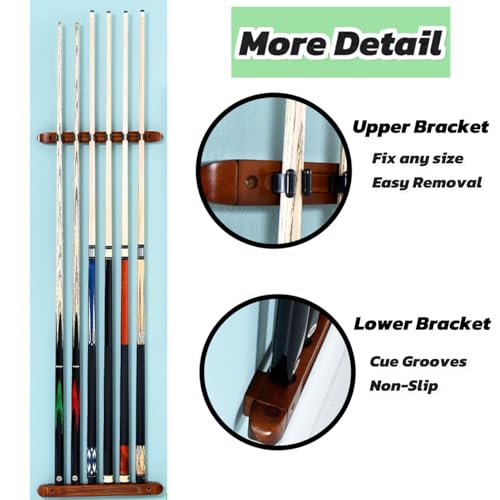 Wooden Billiard Cue Sticks Rack,2-Piece 4/6/8 Billiard Pool Cue Rack Wall Mounted Holders (wine, 6 cue) - color: wine, size: 6 cue