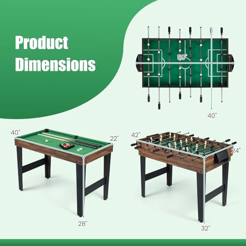 GYMAX Multi Game Table, 10 in 1 Combo Game Table w/Foosball Table, Hockey, Pool Table, Ping Pong, Shuffleboard, Bowling & 4 Board Games, Game Tables for Game Room, Home, Family - color: Wood Grain