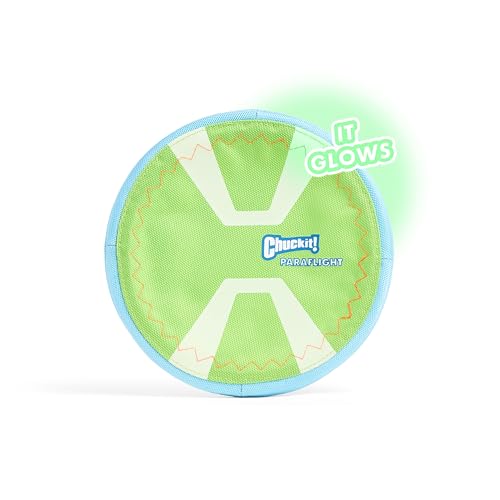 Chuckit! Max Glow Paraflight Flying Disc Dog Toy - Water Floating Flyer - Durable Nylon Construction with Soft Rubber Edges - For Medium and Large Dogs - Size Large - 9.75" L x 9.75" W - Pack of 1 - color: Green/Max Glow, size: Large