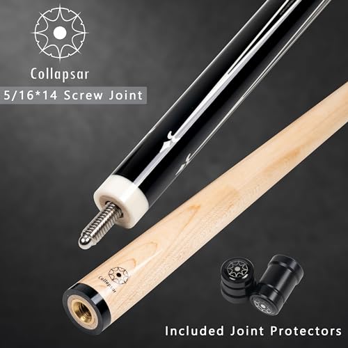 Collapsar CA Pool Stick with 1X1 Hard Case,58" Maple Professional Billiard Cue Stick,19-21 oz Pool Cue Set - color: CA004+Joint Protector+Hard Case, size: 21 ounce
