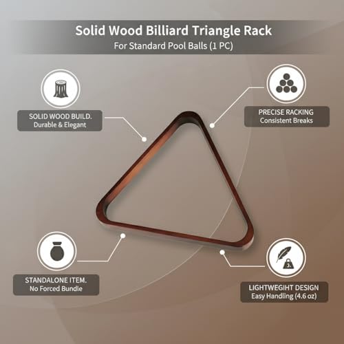 Solid Wood Billiard Triangle Rack for Standard Pool Balls - Durable Wooden Frame for 8-Ball & 9-Ball Games - color: Burgundy